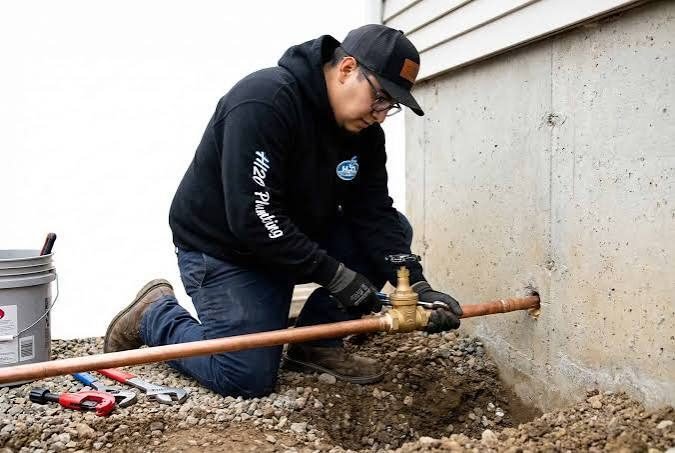 Plumber repairing outdoor copper pipe in Chadron NE